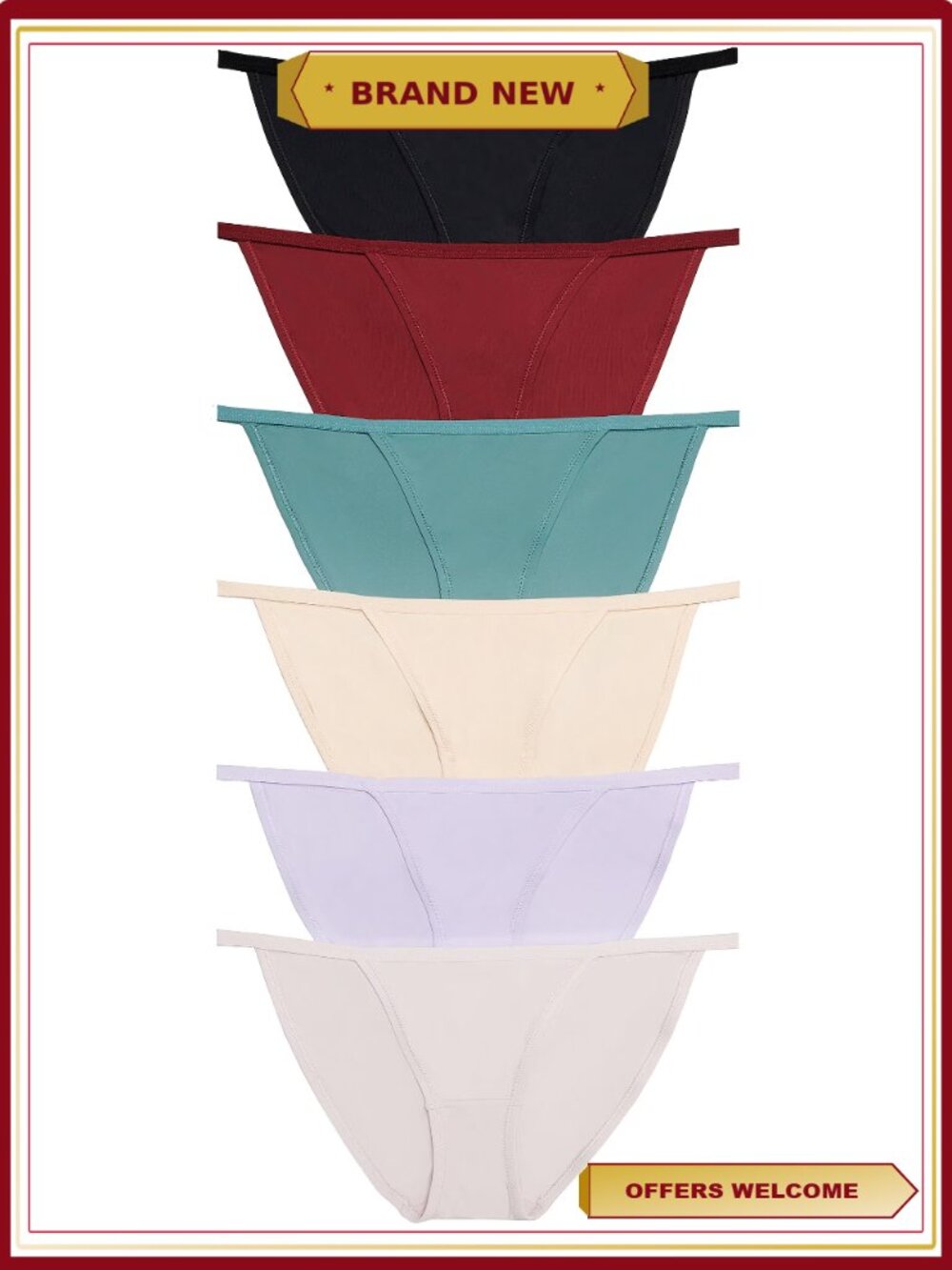 Women's Nylon String Bikini Panties Low Rise Cotton Liner 6 Pack